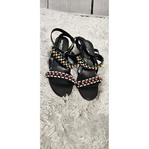 Laidback London Black Beaded Block Heel Strappy Sandals Women Size 38
